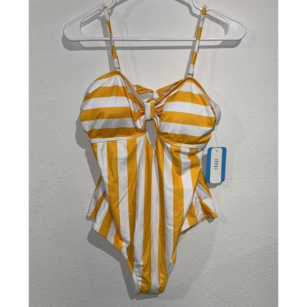 IFFEI Womens Yellow Striped One Piece Swim Suit Size XL
